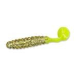 Slider Crappie Grubs 2' 20ct Gold Glitter-Chartreuse Tail - HookMeUp